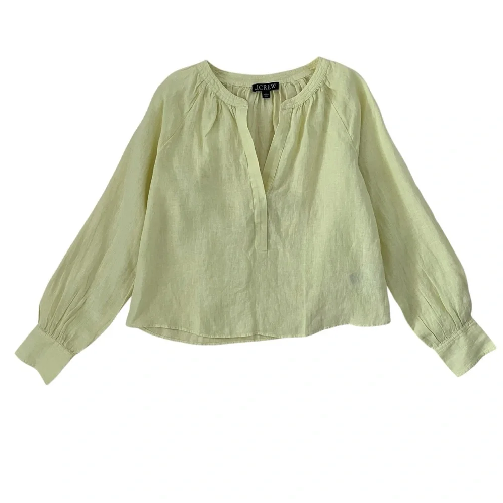 J. Crew Pale Yellow Linen Peasant Blouse - Picture 3 of 13